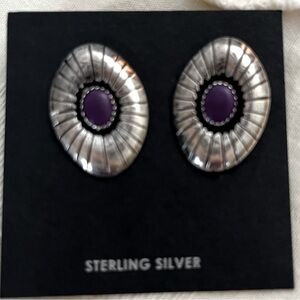 Native American silver and purple post earrings.